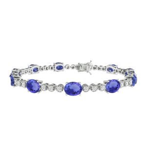 V3 Jewelry Sterling Silver 10.50CT Natural Tanzanite and White Topaz Tennis Bracelet