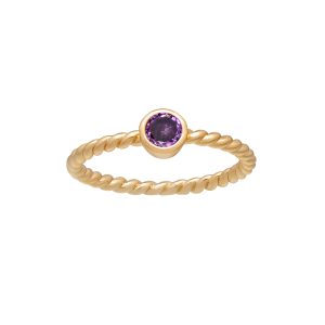 callura Goldtone Twisted CZ Birthstone Solitaire Ring ?C February Amethyst