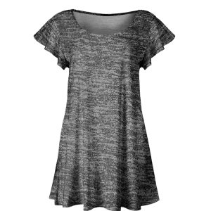 Lily by Firmiana Women's Short Sleeve Flutter Hem Tunic Top Gray Heather Knit