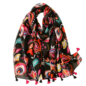 Colorful Paisley and Flower Scarf