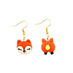 Don't AsK Goldtone & Orange Asymmetrical Fox and Tail Drop Earrings ?C Woodland Dangles
