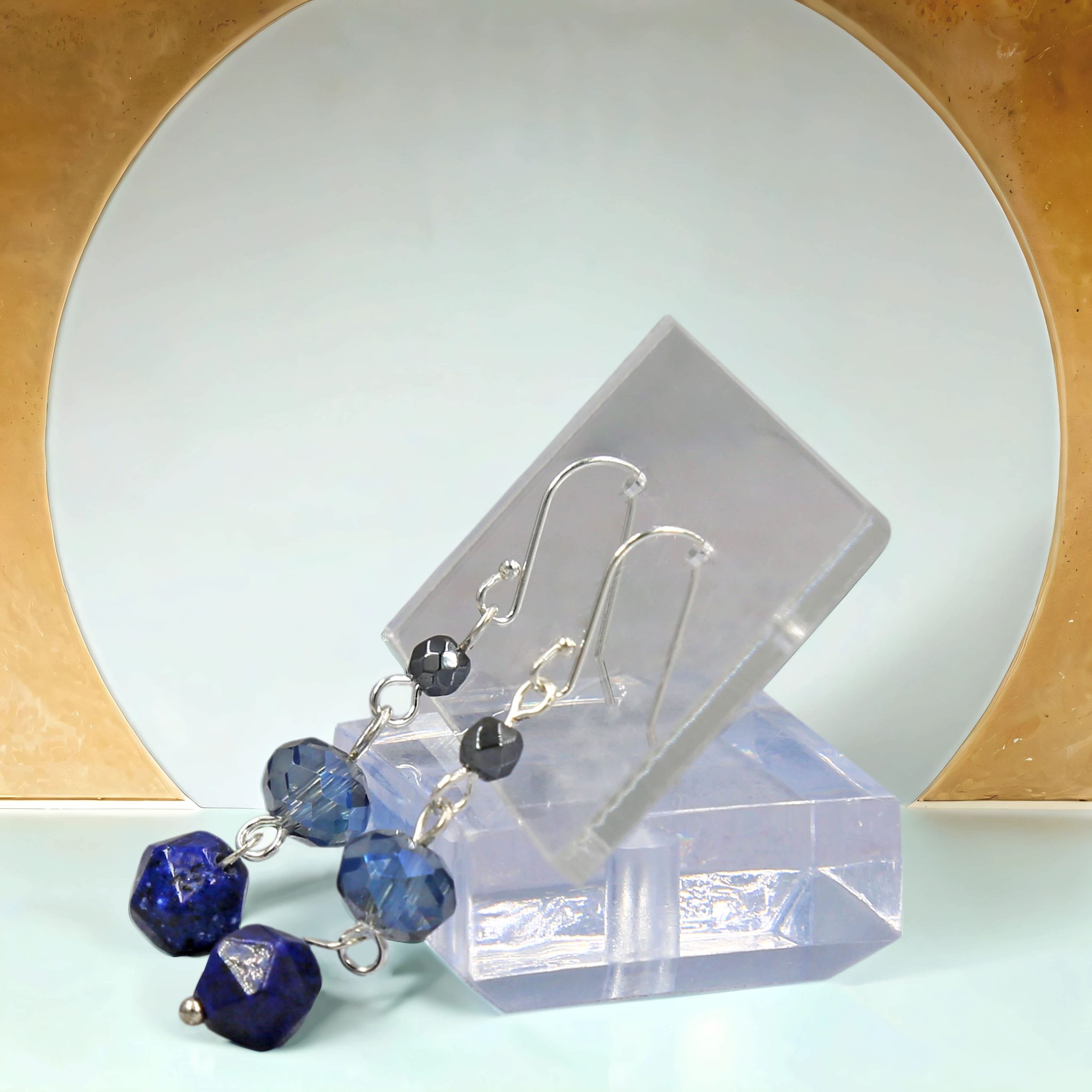 MGR Women's MGR Women's Lapis Lazuli. Hematite & Crystal Wire-Wrapped Necklace with Druzy Pav?? Lapis Tassel Pendant & Matching Earrings ?C Jewelry Set - Image 2