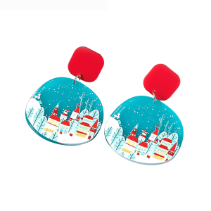 Don't AsK Blue Red Winter Village Drop Earrings ?C Festive Holiday Jewellery for Women