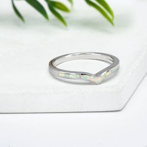 Lab Created White Opal and Sterling Silver Angled Ring