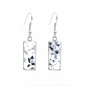 Don't AsK Rectangular Art-Print Drop Earrings ?C Blue Floral ?C Lightweight Dangle Earrings for Women