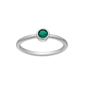 callura Silvertone CZ Birthstone Stackable Solitaire Ring ?C May Emerald Green