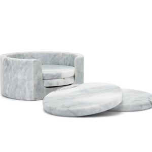 Fox Run White Marble Coaster S/4