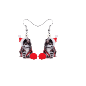 Don't AsK Christmas Kitten with Ball of Yarn Drop Earrings ?C Festive Holiday Jewellery for Women