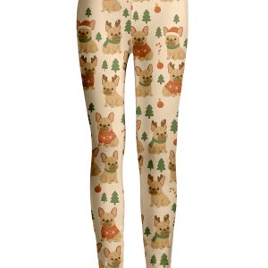 Lily by Firmiana Women's Medium Rise Printed Legging Holiday French Bulldog Print