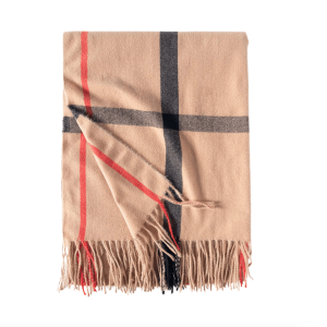 Beige Black And Red Plaid Scarf