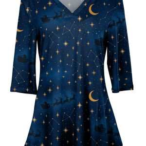 Lily by Firmiana Women's Navy Night Sky Moon and Stars Print