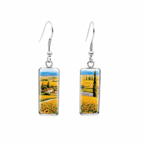 Don't AsK Rectangular Art-Print Drop Earrings ?C Sunflower Fields ?C Lightweight Dangle Earrings for Women