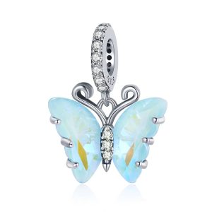 Ag Sterling Silver White Blue Cubic Zirconia Butterfly Charm