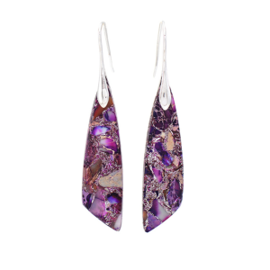Silvertone Purple Emperor Jasper Dangle Prism Earrings