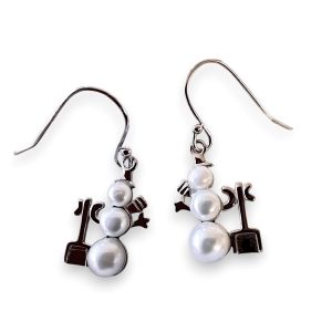 Vera & Co Women Sterling Silver Freshwater Pearl Snowman with Shoves Earring
