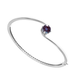 Sterling Silver 2.20CT Color Changing Alexandrite Solitaire Bangle Bracelet