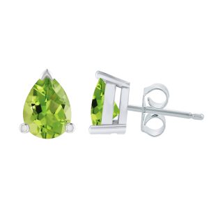 Sterling Silver 1.40CT Pear Shape Natural Peridot Stud Earrings