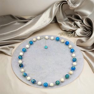 MGR Women's Mixed Stone Hand Wired Wrapped Imperial Jasper & White Magnesite Necklace