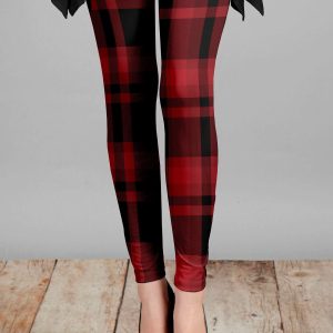 Lily by Firmiana Women's Medium Rise Printed Legging Red & Black Plaid Combo
