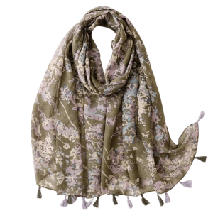 Moss Green And Lavender Flower Scarf