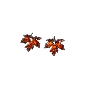Don't AsK Orange Crystal Maple Leaf Stud Earrings ?C Sparkling Fall Studs