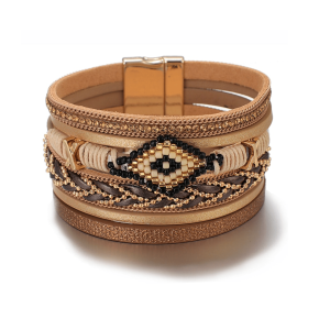 Tan Aztec Beaded Faux Leather Bracelet