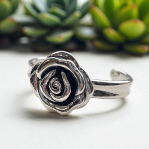 Vera & Co Sterling Silver Rose Flower Women Open Bangle