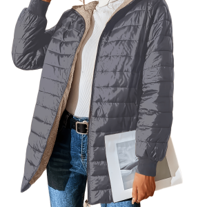 Chic YC Women's Lightweight Packable Quilted Jacket Winter Warm Coat Gray