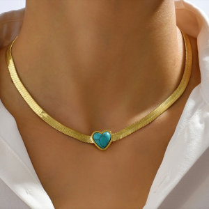 Goldtone Turquoise Howlite Heart Necklace
