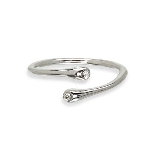 Timeless Bypass Adjustable Ring with Swarovski Crystals in Silvertone