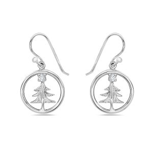 Vera & Co Sterling Silver Christmas Tree with CZ in Circle Dangle Earring for women
